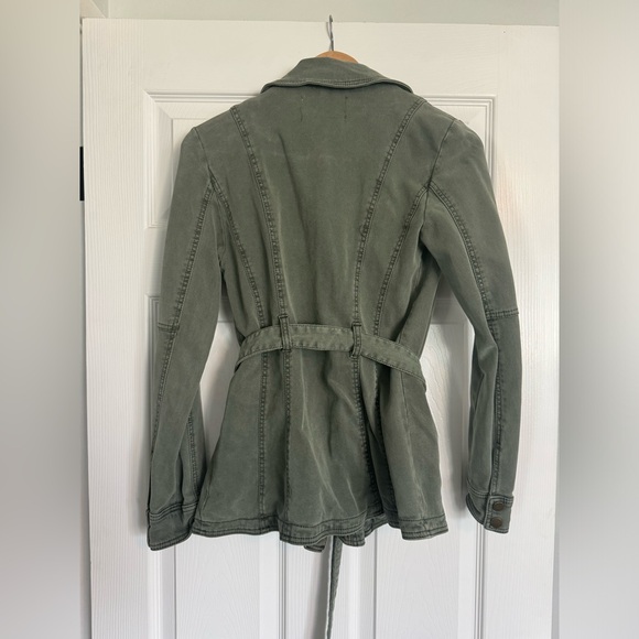 Anthropologie Everyday Jacket Belted Tie Waist Zip Utility Moto Green - Picture 3 of 3